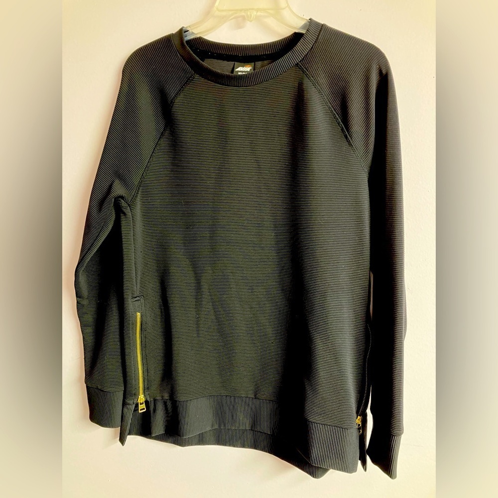 Avia Women’s Pullover Ottoman Tunic Top, XS (0-2), Black/Gold, High Low Hem